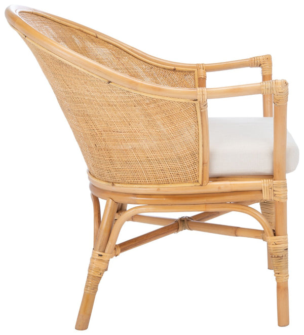 Safavieh Dustin Coastal Rattan Accent Chair With Plush Cushion For Relaxed Seaside-Inspired Living Spaces Natural/White ACH6517B