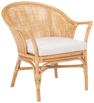 Safavieh Dustin Coastal Rattan Accent Chair With Plush Cushion For Relaxed Seaside-Inspired Living Spaces Natural/White ACH6517B