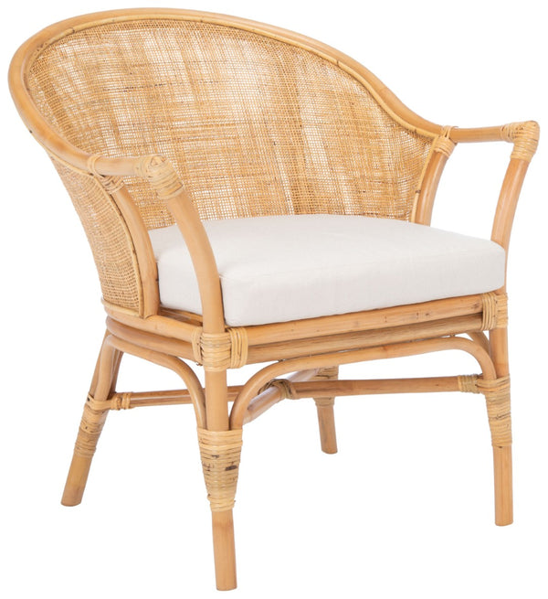 Safavieh Dustin Coastal Rattan Accent Chair With Plush Cushion For Relaxed Seaside-Inspired Living Spaces Natural/White ACH6517B
