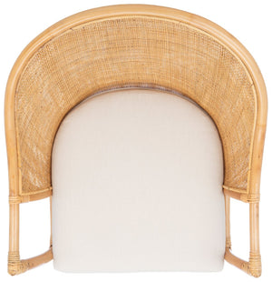 Safavieh Dustin Coastal Rattan Accent Chair With Plush Cushion For Relaxed Seaside-Inspired Living Spaces Natural/White ACH6517B