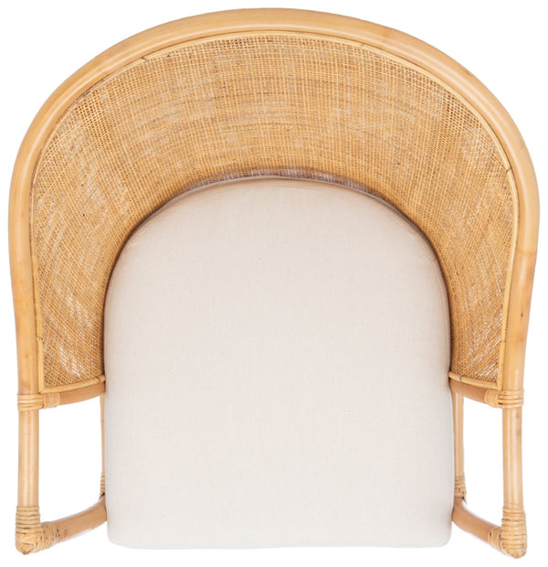 Safavieh Dustin Coastal Rattan Accent Chair With Plush Cushion For Relaxed Seaside-Inspired Living Spaces Natural/White ACH6517B
