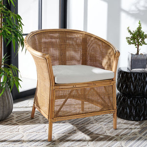 Safavieh Jessica Coastal Rattan Accent Chair With Removable Cushion - British Colonial Elegance For Any Space ACH6519A