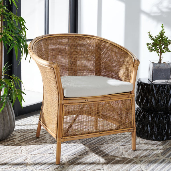 Safavieh Jessica Coastal Rattan Accent Chair With Removable Cushion - British Colonial Elegance For Any Space ACH6519A