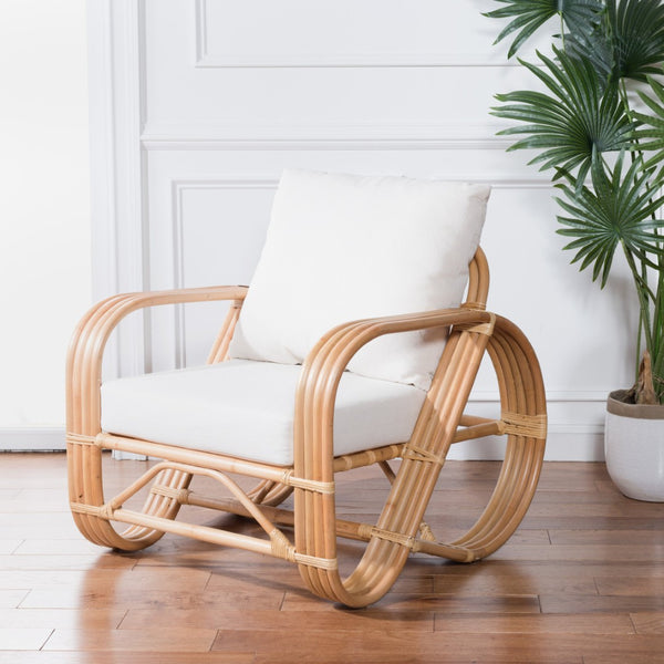 Safavieh Beia Coastal Accent Chair With Plush Cushions - British Colonial Rattan Design For Chic Spaces ACH6521A