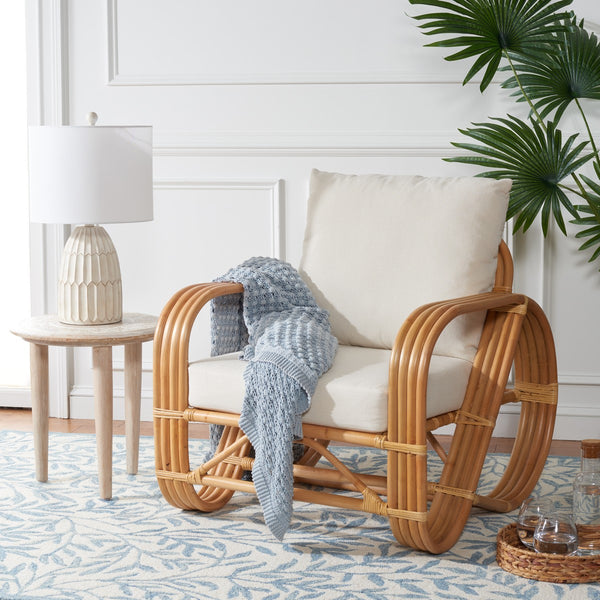 Safavieh Beia Accent Chair W/ Cushion XII23 Natural / White Wood ACH6521A