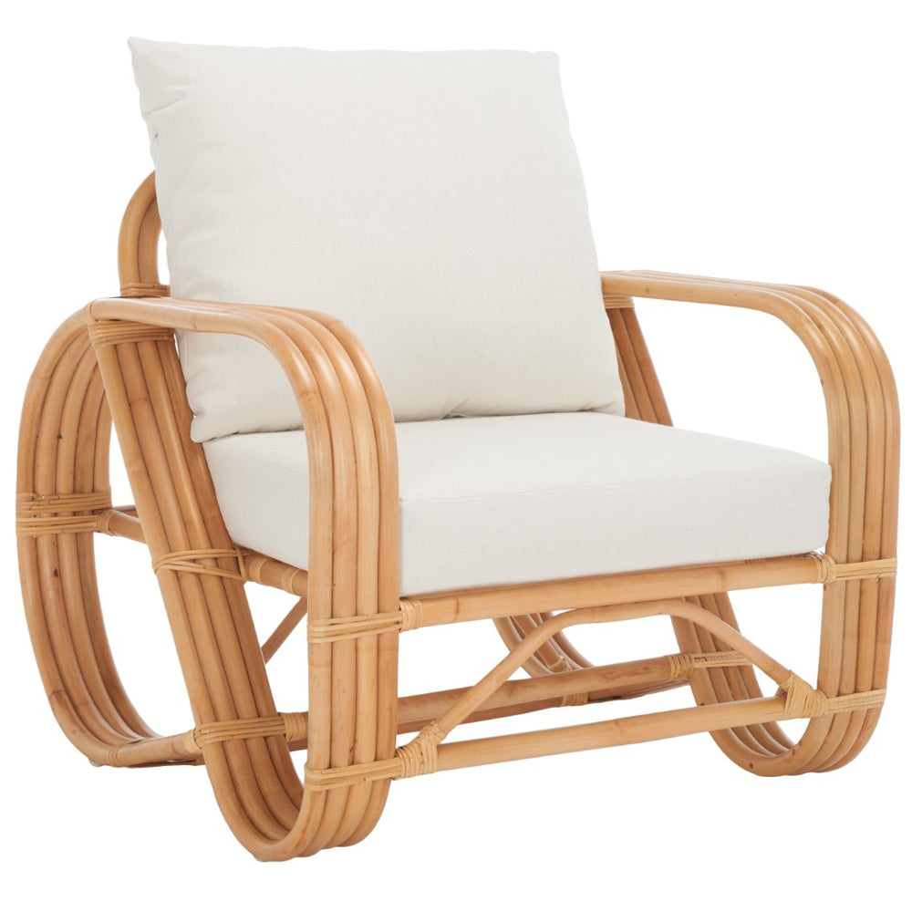 Safavieh Beia Coastal Accent Chair With Plush Cushions - British Colonial Rattan Design For Chic Spaces ACH6521A