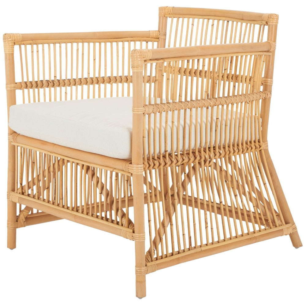 Safavieh Alvis Handcrafted Rattan Accent Chair With White Cushion - Perfect For Cozy Living Spaces & Bedrooms ACH6522A