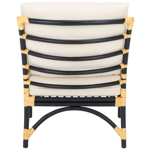 Safavieh Meara Accent Chair With Cushions - Stylish Rattan Frame, Modern Black Finish, Cozy & Versatile Design ACH6523A