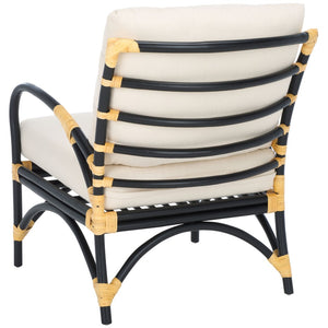Safavieh Meara Accent Chair With Cushions - Stylish Rattan Frame, Modern Black Finish, Cozy & Versatile Design ACH6523A