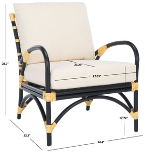 Safavieh Meara Accent Chair With Cushions - Stylish Rattan Frame, Modern Black Finish, Cozy & Versatile Design ACH6523A