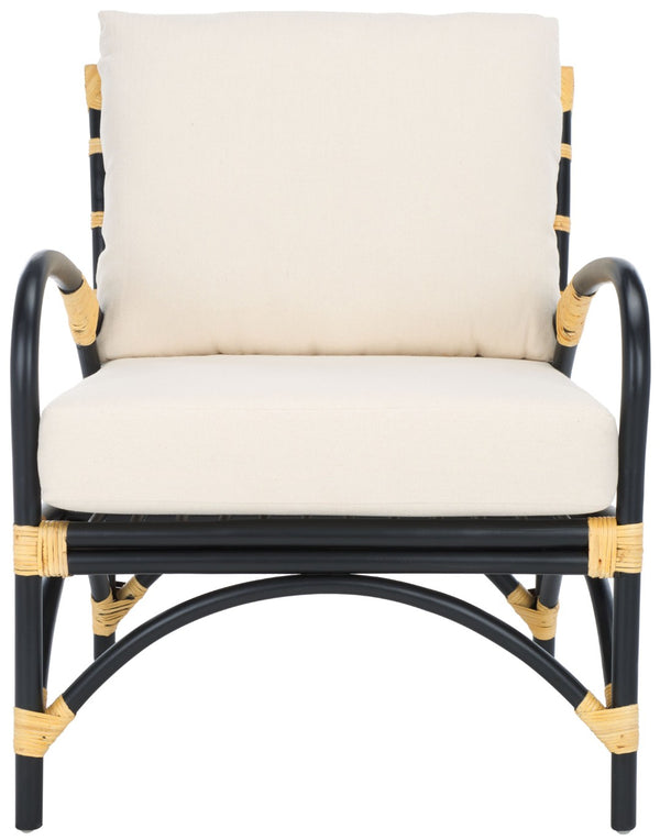 Safavieh Meara Accent Chair With Cushions - Stylish Rattan Frame, Modern Black Finish, Cozy & Versatile Design ACH6523A