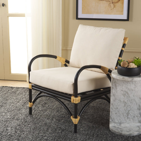 Safavieh Meara Accent Chair With Cushions - Stylish Rattan Frame, Modern Black Finish, Cozy & Versatile Design ACH6523A