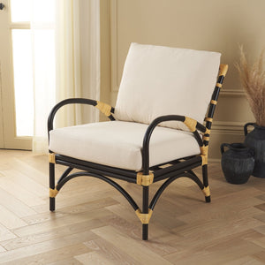 Safavieh Meara Accent Chair With Cushions - Stylish Rattan Frame, Modern Black Finish, Cozy & Versatile Design ACH6523A
