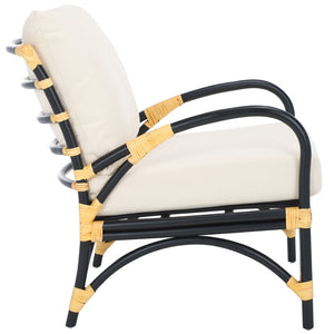 Safavieh Meara Accent Chair With Cushions - Stylish Rattan Frame, Modern Black Finish, Cozy & Versatile Design ACH6523A