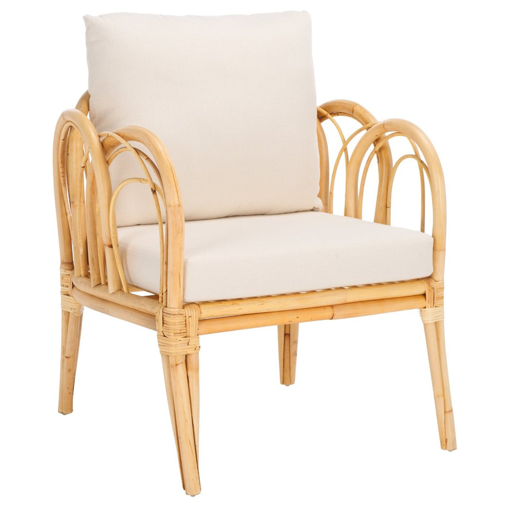 Safavieh Coralie Rattan Accent Chair With Cushion - Handmade Comfort, Curved Design For Your Living Space ACH6525A