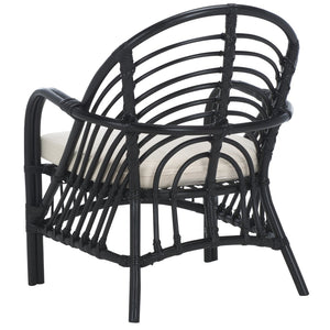 Safavieh Aragorn Accent Chair With Plush Cushion – Stylish Rattan Design For Living Rooms & Patios White / Black ACH6529A
