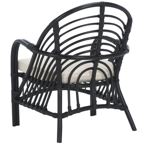Safavieh Aragorn Accent Chair With Plush Cushion – Stylish Rattan Design For Living Rooms & Patios White / Black ACH6529A