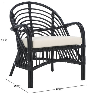 Safavieh Aragorn Accent Chair With Plush Cushion – Stylish Rattan Design For Living Rooms & Patios White / Black ACH6529A