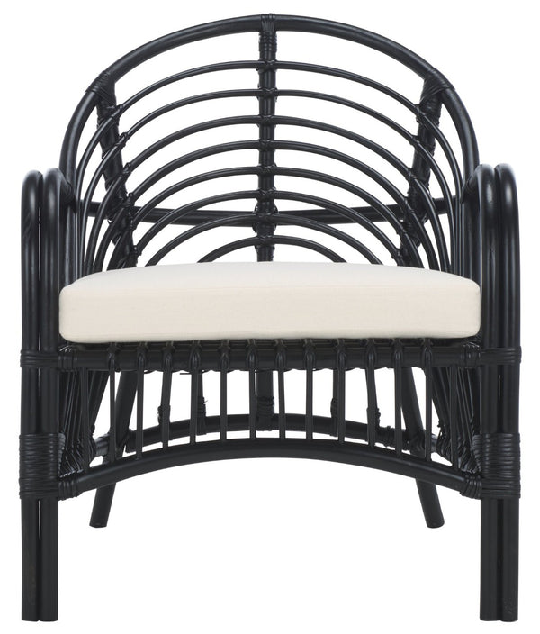 Safavieh Aragorn Accent Chair With Plush Cushion – Stylish Rattan Design For Living Rooms & Patios White / Black ACH6529A