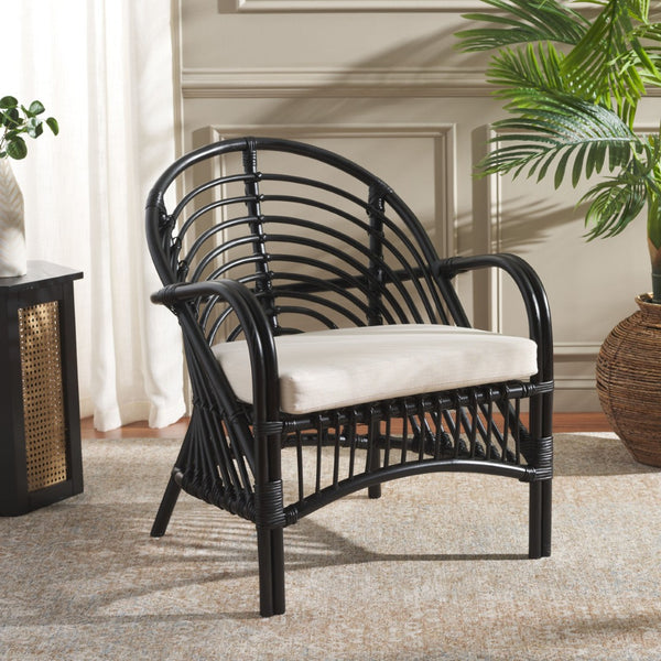 Safavieh Aragorn Accent Chair With Plush Cushion – Stylish Rattan Design For Living Rooms & Patios White / Black ACH6529A
