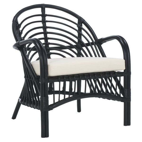Safavieh Aragorn Accent Chair With Plush Cushion – Stylish Rattan Design For Living Rooms & Patios White / Black ACH6529A