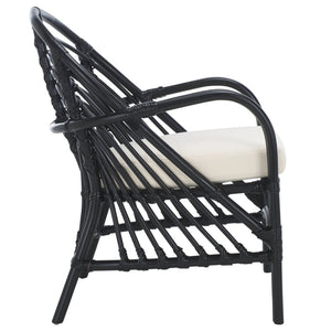 Safavieh Aragorn Accent Chair With Plush Cushion – Stylish Rattan Design For Living Rooms & Patios White / Black ACH6529A