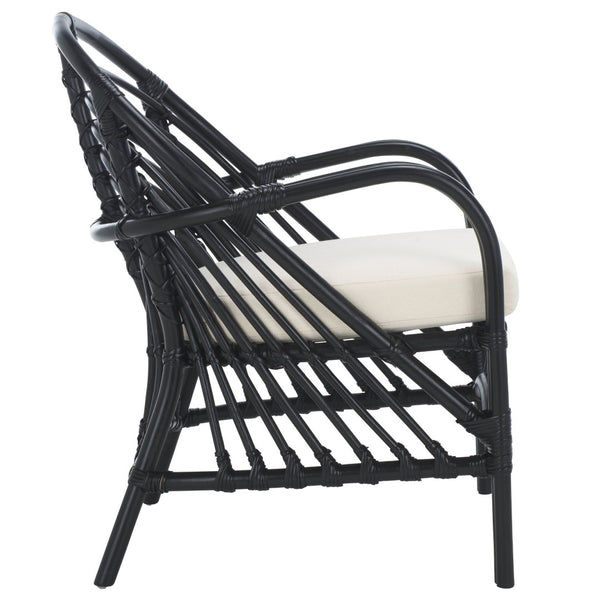Safavieh Aragorn Accent Chair With Plush Cushion – Stylish Rattan Design For Living Rooms & Patios White / Black ACH6529A