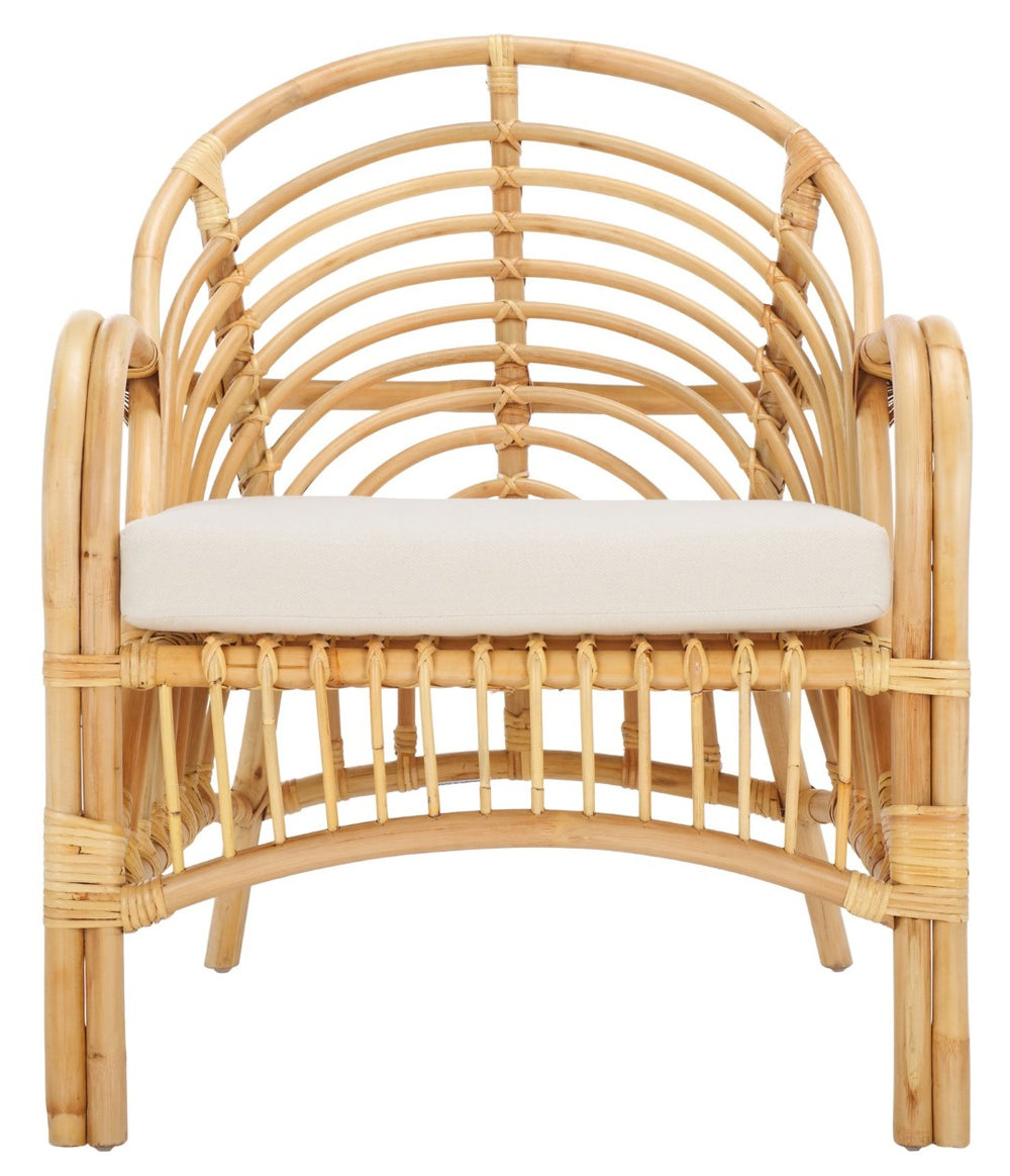 Safavieh Aragorn Accent Chair With Plush Cushion – Stylish Rattan Design For Living Rooms & Patios White / Natural ACH6529B