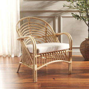 Safavieh Aragorn Accent Chair With Plush Cushion – Stylish Rattan Design For Living Rooms & Patios White / Natural ACH6529B