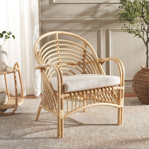 Safavieh Aragorn Accent Chair With Plush Cushion – Stylish Rattan Design For Living Rooms & Patios White / Natural ACH6529B