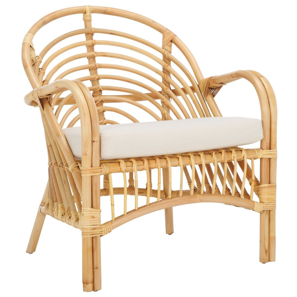 Safavieh Aragorn Accent Chair With Plush Cushion – Stylish Rattan Design For Living Rooms & Patios White / Natural ACH6529B