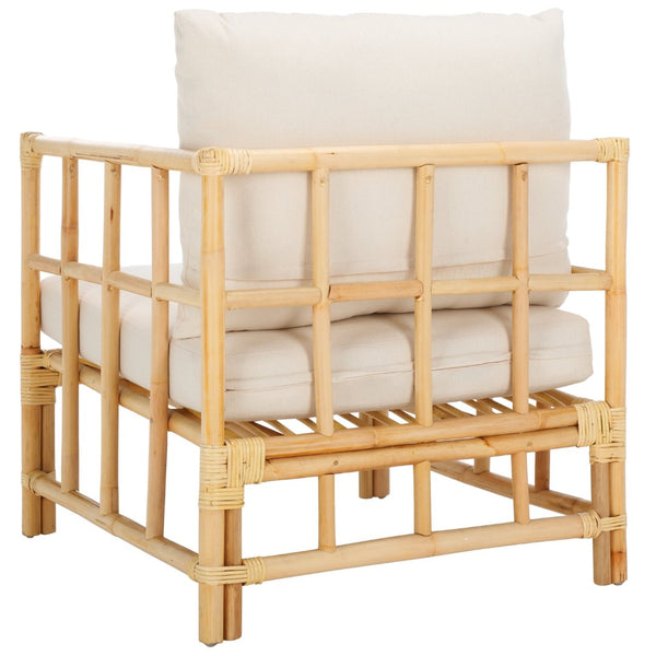 Safavieh Aisling Rattan Accent Chair With Plush Cushion - Elegant White Upholstery For Cozy Living Spaces ACH6530A