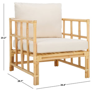 Safavieh Aisling Rattan Accent Chair With Plush Cushion - Elegant White Upholstery For Cozy Living Spaces ACH6530A