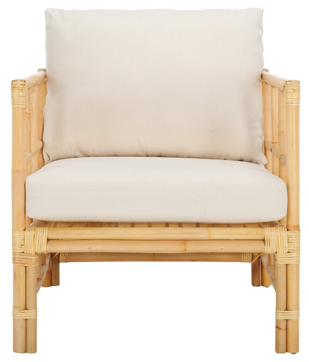 Safavieh Aisling Rattan Accent Chair With Plush Cushion - Elegant White Upholstery For Cozy Living Spaces ACH6530A