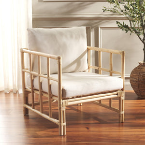 Safavieh Aisling Rattan Accent Chair With Plush Cushion - Elegant White Upholstery For Cozy Living Spaces ACH6530A