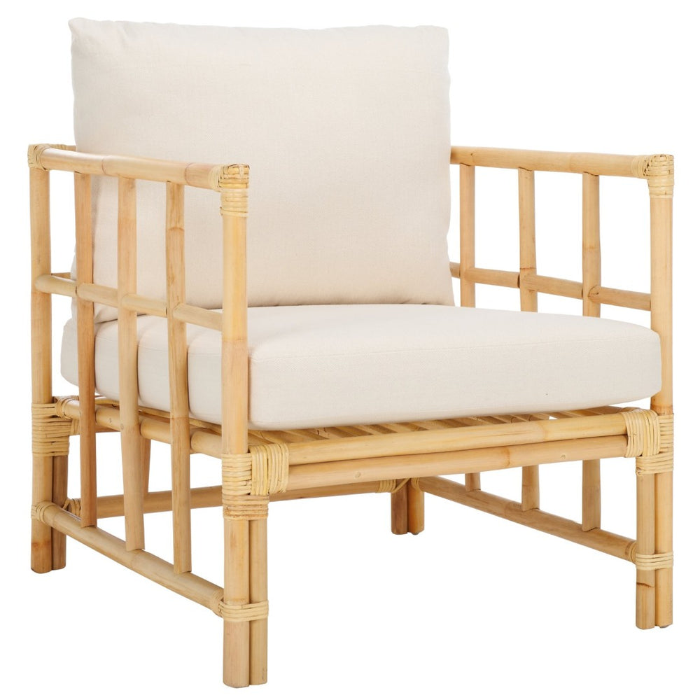 Safavieh Aisling Rattan Accent Chair With Plush Cushion - Elegant White Upholstery For Cozy Living Spaces ACH6530A