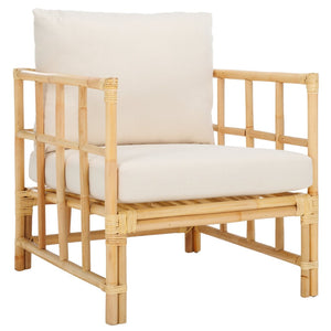 Safavieh Aisling Rattan Accent Chair With Plush Cushion - Elegant White Upholstery For Cozy Living Spaces ACH6530A