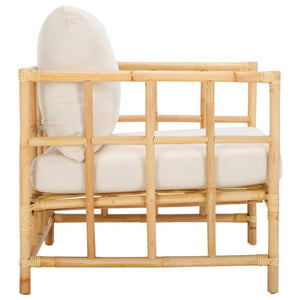 Safavieh Aisling Rattan Accent Chair With Plush Cushion - Elegant White Upholstery For Cozy Living Spaces ACH6530A