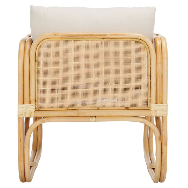 Safavieh Alybeth Elegant Accent Chair With Cushion In White/Natural Rattan - Stylish Square Design For Any Space White ,Natural Rattan,Fabric Ach6531a