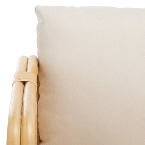 Safavieh Alybeth Elegant Accent Chair With Cushion In White/Natural Rattan - Stylish Square Design For Any Space White ,Natural Rattan,Fabric Ach6531a