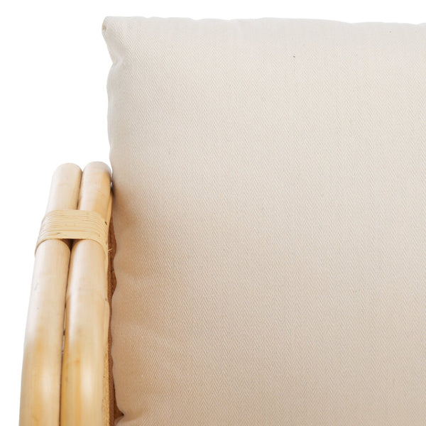 Safavieh Alybeth Elegant Accent Chair With Cushion In White/Natural Rattan - Stylish Square Design For Any Space White ,Natural Rattan,Fabric Ach6531a