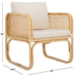 Safavieh Alybeth Elegant Accent Chair With Cushion In White/Natural Rattan - Stylish Square Design For Any Space White ,Natural Rattan,Fabric Ach6531a