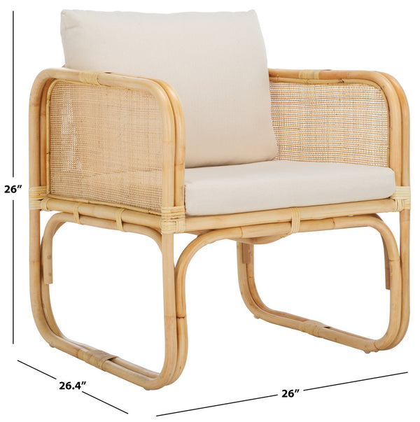 Safavieh Alybeth Elegant Accent Chair With Cushion In White/Natural Rattan - Stylish Square Design For Any Space White ,Natural Rattan,Fabric Ach6531a