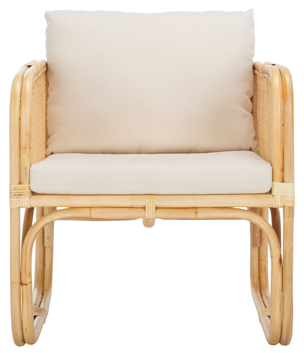 Safavieh Alybeth Elegant Accent Chair With Cushion In White/Natural Rattan - Stylish Square Design For Any Space White ,Natural Rattan,Fabric Ach6531a