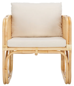 Safavieh Alybeth Elegant Accent Chair With Cushion In White/Natural Rattan - Stylish Square Design For Any Space White ,Natural Rattan,Fabric Ach6531a