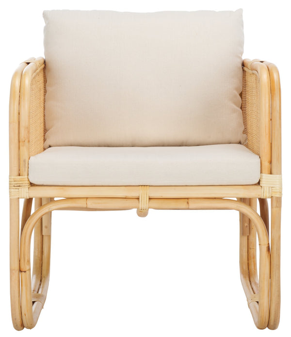 Safavieh Alybeth Elegant Accent Chair With Cushion In White/Natural Rattan - Stylish Square Design For Any Space White ,Natural Rattan,Fabric Ach6531a