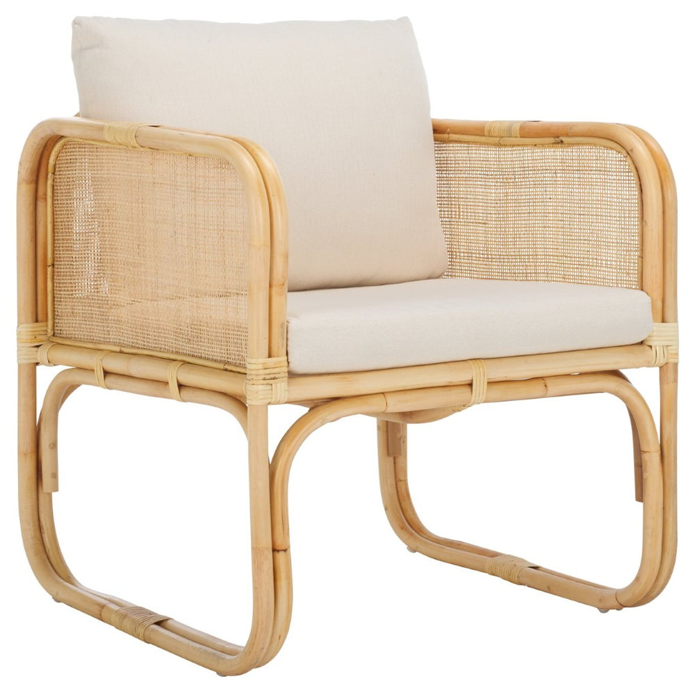 Safavieh Alybeth Accent Chair - Chic Rattan Design With Removable Cushion For Stylish Home Comfort White / Natural ACH6531A