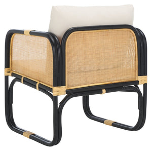 Safavieh Alybeth Accent Chair - Chic Rattan Design With Removable Cushion For Stylish Home Comfort White / Black ACH6531B