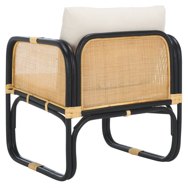 Safavieh Alybeth Accent Chair - Chic Rattan Design With Removable Cushion For Stylish Home Comfort White / Black ACH6531B