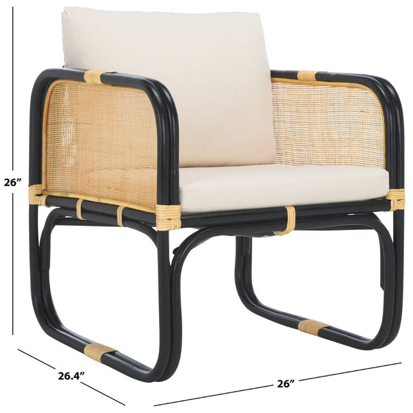 Safavieh Alybeth Accent Chair - Chic Rattan Design With Removable Cushion For Stylish Home Comfort White / Black ACH6531B